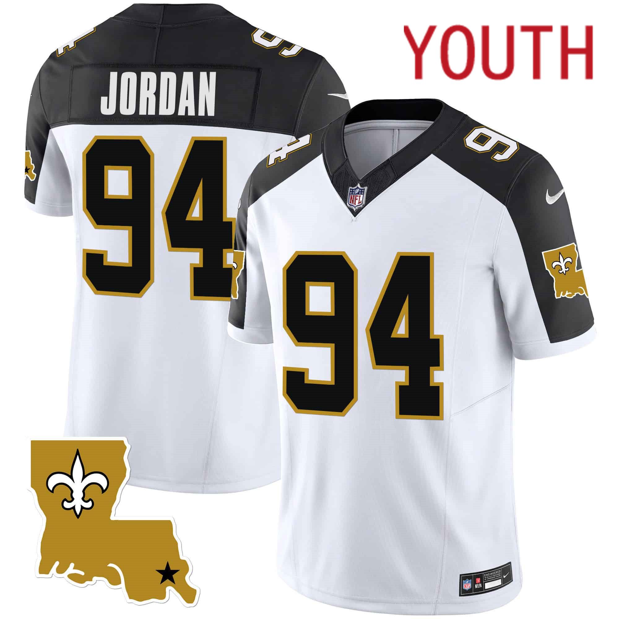 Youth New Orleans Saints 94 Jordan White 2024 Nike 1987 Legacy Vapor Limited NFL Jersey style 1